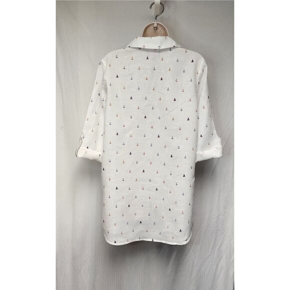 Cynthia Rowley Womens Sailboat Anchors Linen Tunic Blouse Multi-White Size Small - Picture 5 of 9